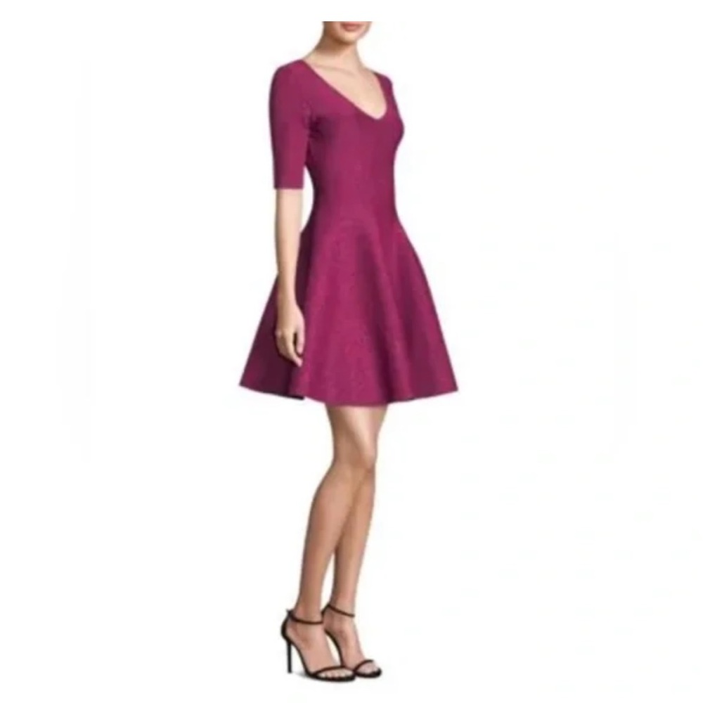Milly Metallic Sparkly Flare Double‎ Knit Dress Pink Size P (0-2) Holiday Party